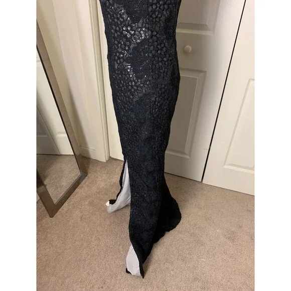 Badgley Mischka Womens Karmin Gown Dress Black Lace Overlay Sequined Gown Sz 8 - Picture 6 of 15